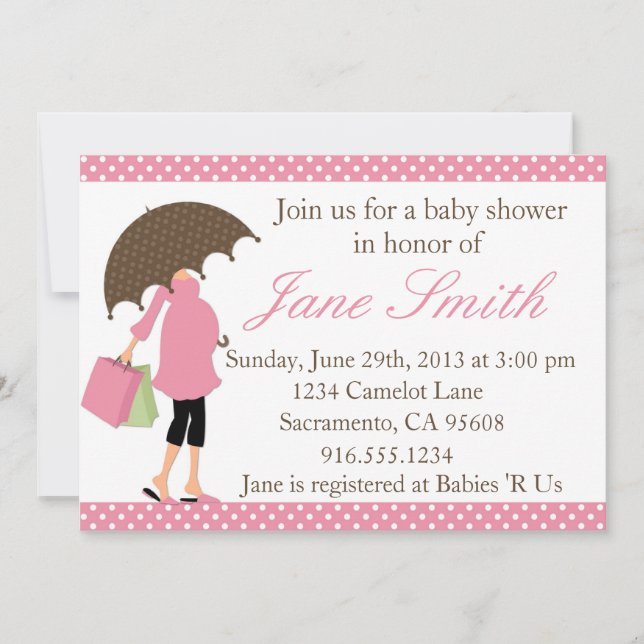Pink and White Polka Dot Baby Shower Invitation (Front)