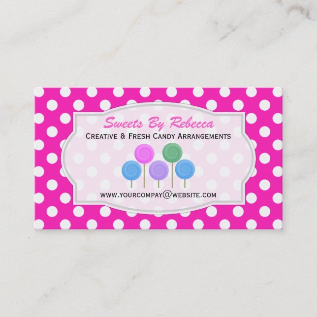 Pink And White Polka-dot: Candy Business Card (Front)