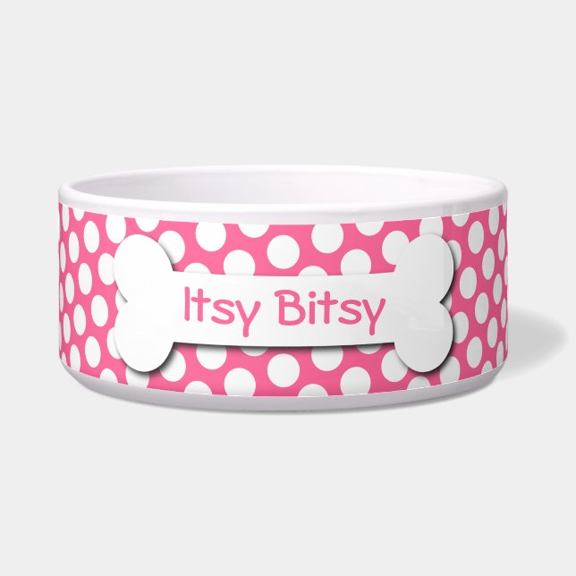 Pink and White Polka Dot Dog Bone (Front)