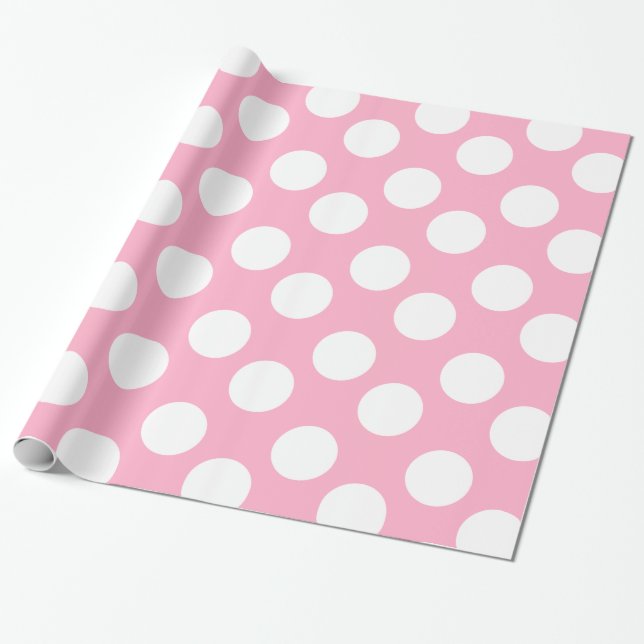 Pink and White Polka Dot Gift Wrapping Paper (Unrolled)