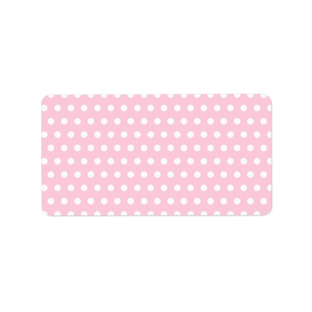 Pink and White Polka Dot Pattern. Spotty. Label (Front)