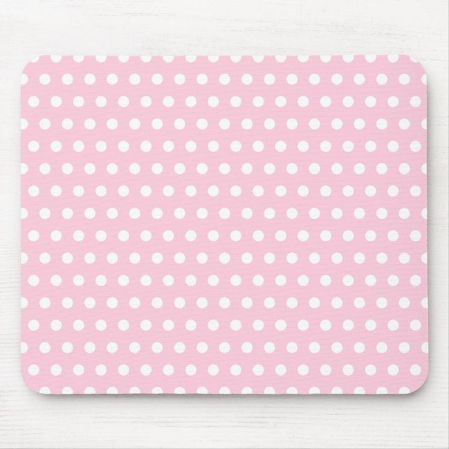 Pink and White Polka Dot Pattern. Spotty. Mouse Pad (Front)