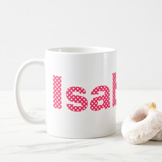 Pink and White Polka Dot Personalised Coffee Mug (With Donut)