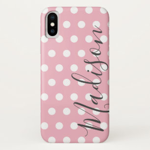 Pink and White Polka Dot  Personalized Name Case-Mate iPhone Case