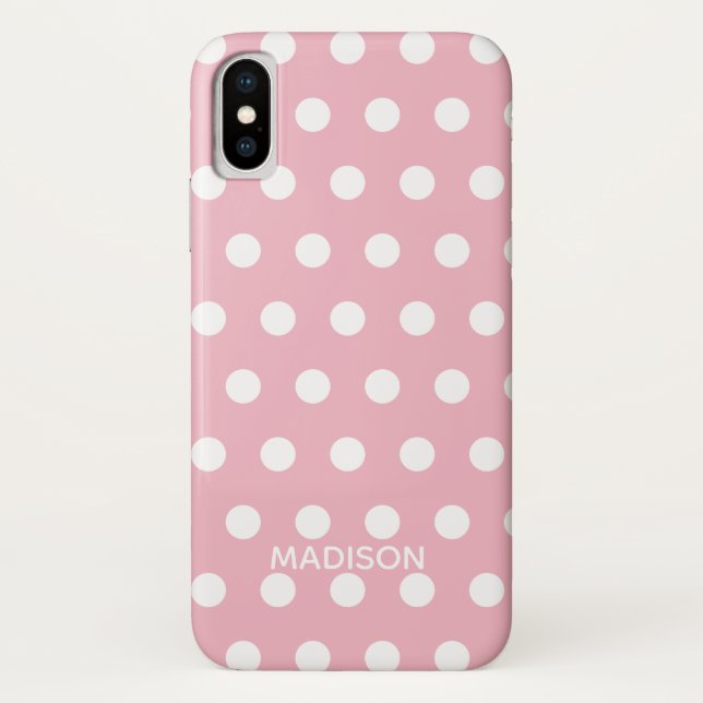 Pink and white polka dot  Personalized Name Case-Mate iPhone Case (Back)