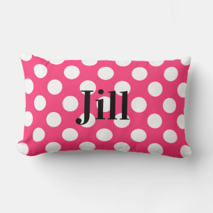 Pink and White Polka Dot Pillow with Name