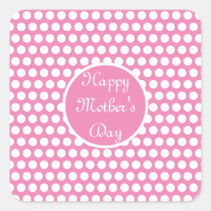 Pink and White Polka dot Square Sticker