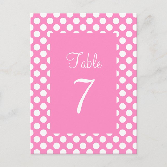 Pink and White Polka Dot Table Number Postcard (Front)