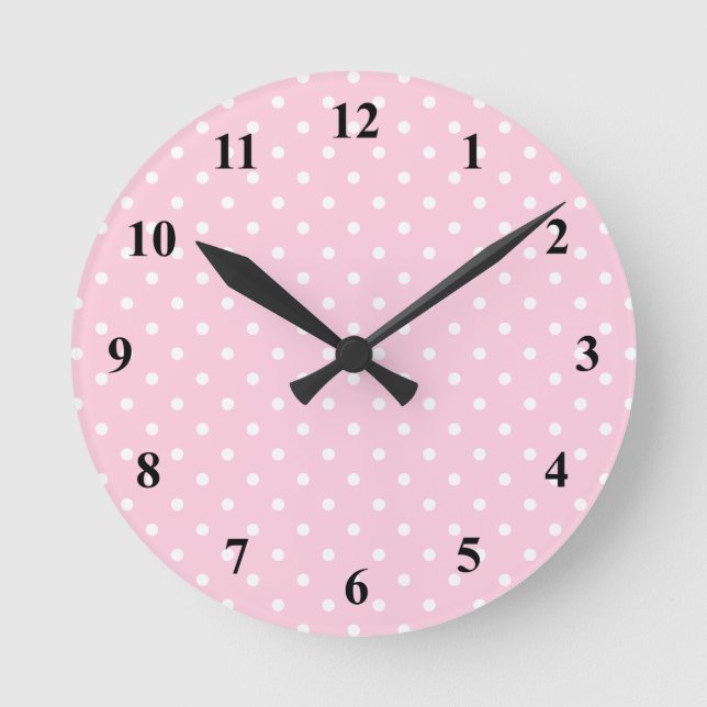 Pink and white polka dot wall clock | Customisable (Front)