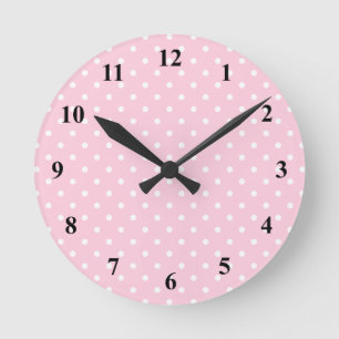 Pink and white polka dot wall clock   Customisable