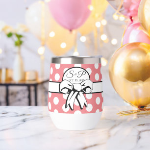 Pink and White Polka Dot White Bow Personalized