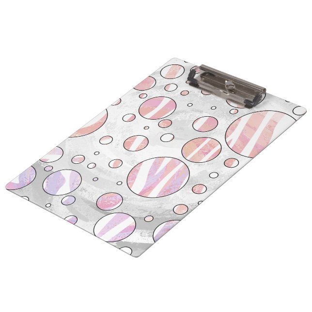 Pink and White Polka Dot Zebra Clipboard (Angled)