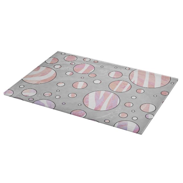 Pink and White Polka Dot Zebra Cutting Board (Corner)