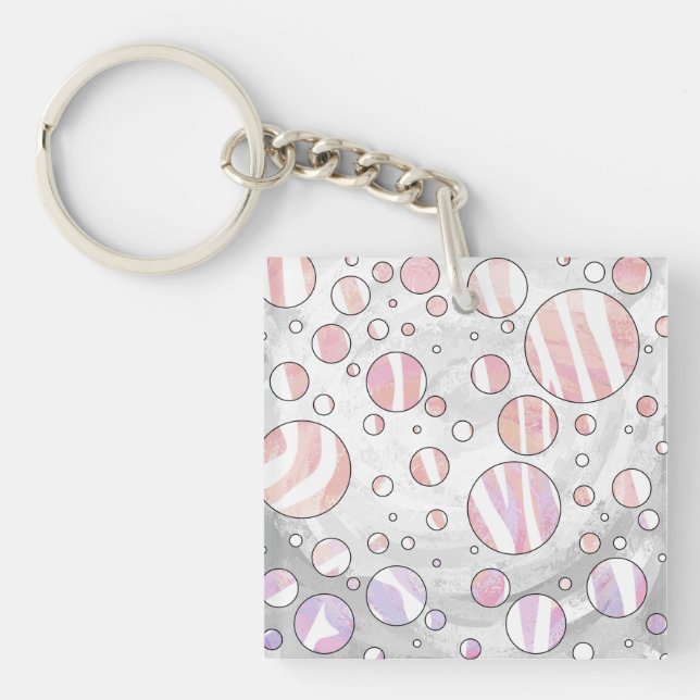 Pink and White Polka Dot Zebra Key Ring (Front)