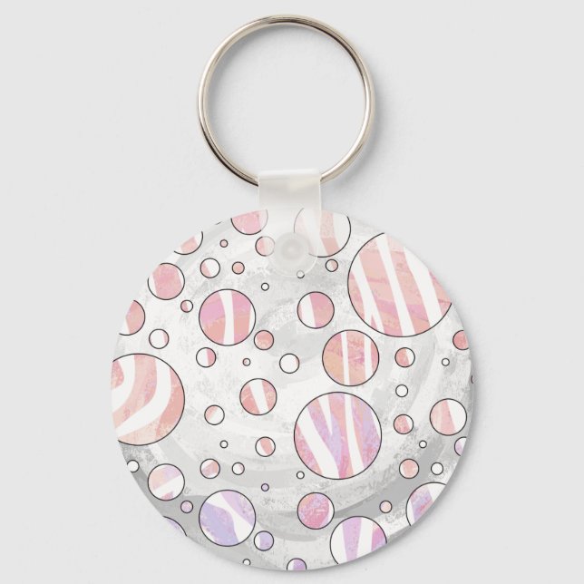 Pink and White Polka Dot Zebra Key Ring (Front)