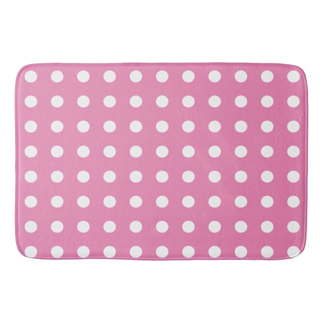 Pink and White Polka Dots Bath Mat (Front)