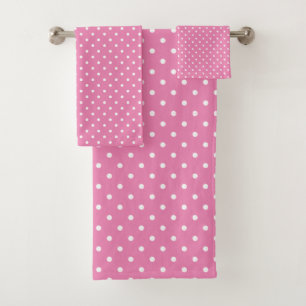 Pink and White Polka dots Bath Towel Set