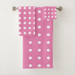 Pink and White Polka Dots Bath Towel Set