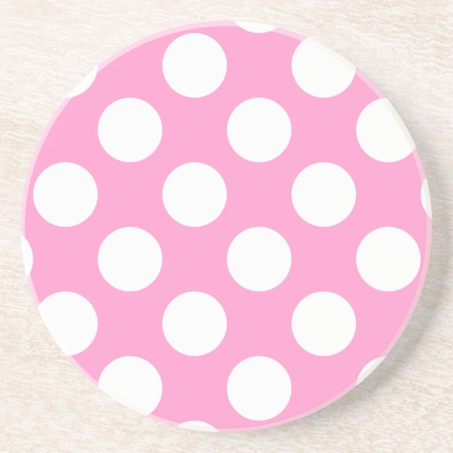 Pink and White Polka Dots Coaster (Front)
