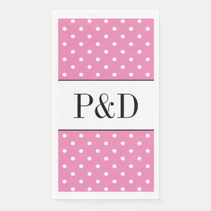 Pink and white polka dots custom monogram napkin