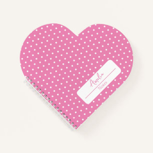 Pink and white polka dots heart  notebook