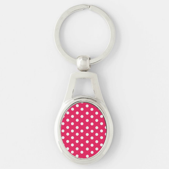 Pink And White Polka Dots Key Ring (Front)