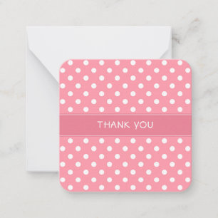Pink and white polka dots mini thank you card