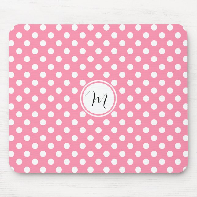 Pink and White Polka Dots Mouse Pad (Front)