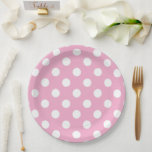Pink And White Polka Dots Paper Plate<br><div class="desc">A Cute Pink And White Polka Dotted Round Paper Plate For A Girls Baby Shower Or Birthday Party</div>