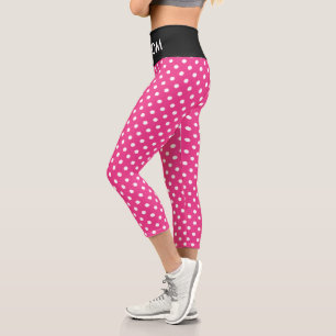 Pink and white polka dots pattern Capri Leggings
