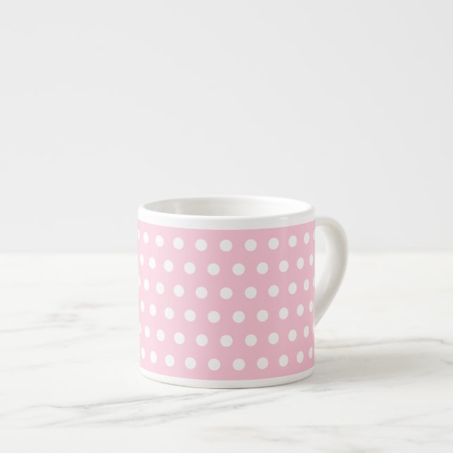 Pink and White Polka Dots Pattern. Espresso Cup (Front Right)
