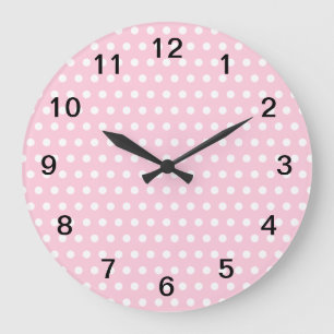 Pink and White Polka Dots Pattern. Large Clock
