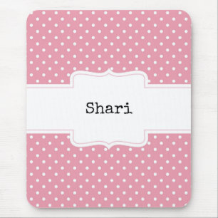 Pink and White Polka Dots Personalised  Mouse Pad