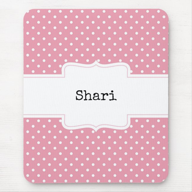 Pink and White Polka Dots Personalised  Mouse Pad (Front)