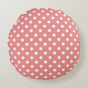 Pink and White Polka dots  Round Cushion