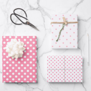 Pink and White Polka Dots Wrapping Paper Sheet