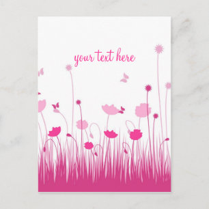 Pink and White Poppies Meadow Script Postcard