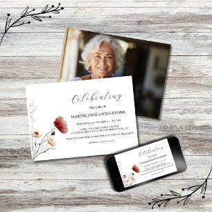 Pink and White Poppy Funeral Memorial Invitation