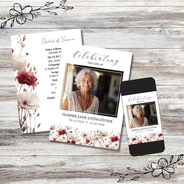 Pink and White Poppy Funeral Memorial Program Invitation (Creator Uploaded)