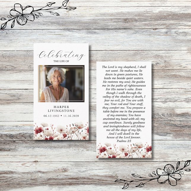 Pink and White Poppy Photo Memorial Prayer Card (Creator Uploaded)