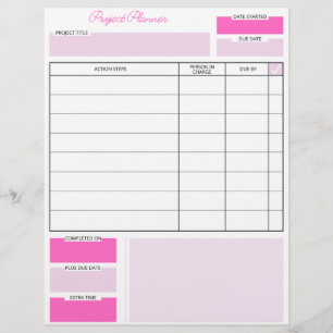Pink And White Project Planner Sheet Custom Letterhead
