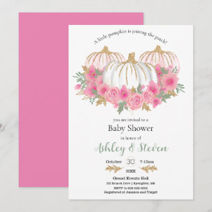 Pink and White Pumpkin Baby Shower Invitation