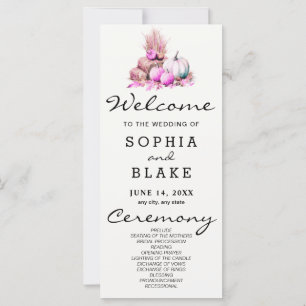 Pink and White Pumpkins Fall White Wedding Program