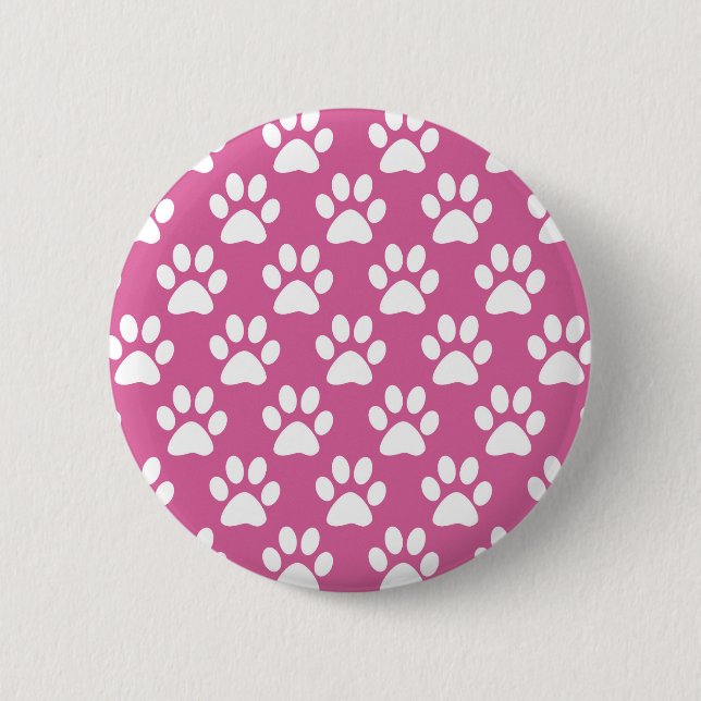 Pink and white puppy paws pattern 6 cm round badge (Front)
