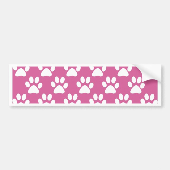 Pink and white puppy paws pattern bumper sticker (Front)
