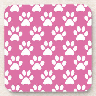 Pink and white puppy paws pattern coaster