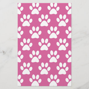 Pink and white puppy paws pattern stationery