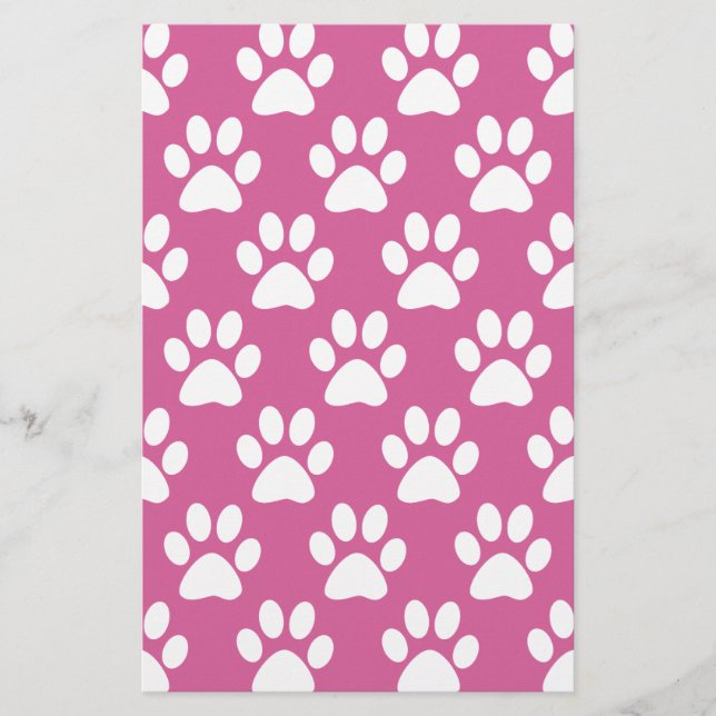 Pink and white puppy paws pattern stationery (Front)