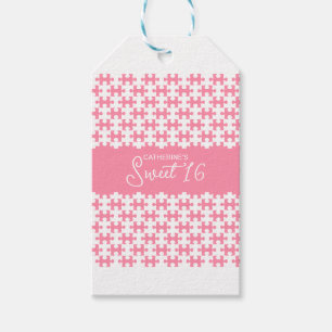 Pink And White Puzzle Chequered Sweet 16 Gift Tags