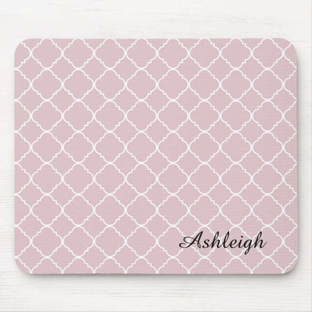 Pink and White Quatrefoil Mouse Pad (Front)